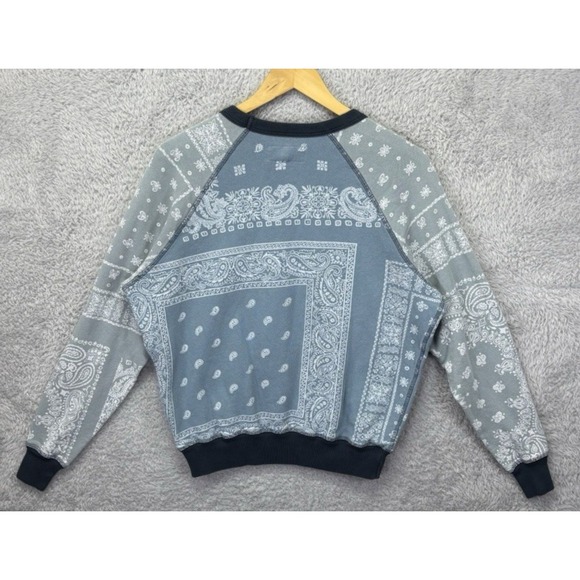 THE GREAT College Sweatshirt Blue Paisley Vintage Dusty Blue Bandana Sz 0 -  XS - Picture 2 of 10
